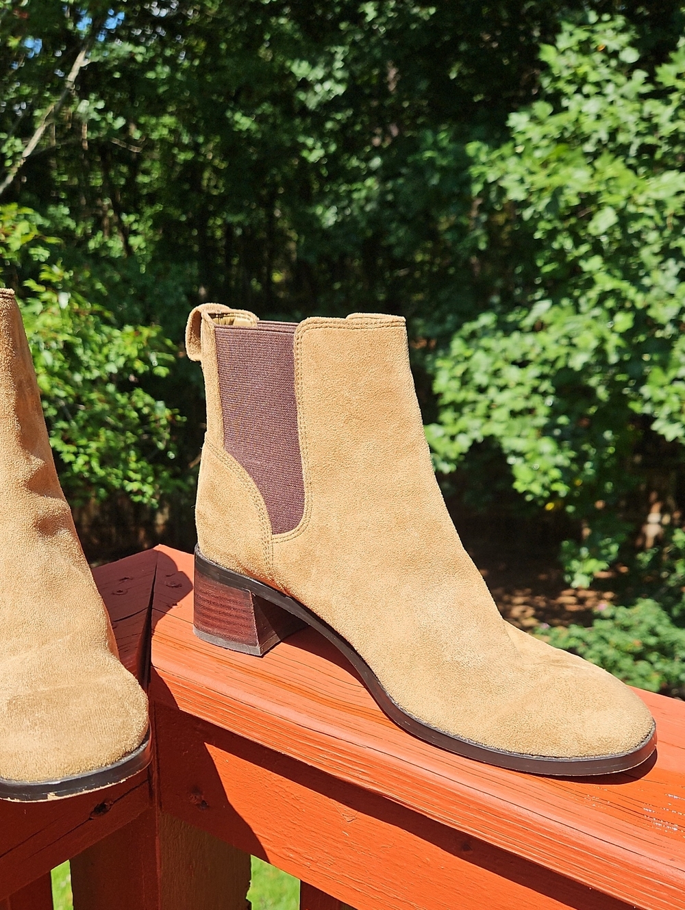 J. Crew Tan Brown Suede Ankle Heeled Boots Size 9.5 Booties